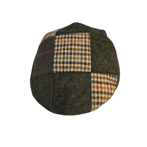 Heritage Traditions Retro Paperboy Cap Wool Patchwork Olive Brown Stretch Band O - Picture 3 of 10